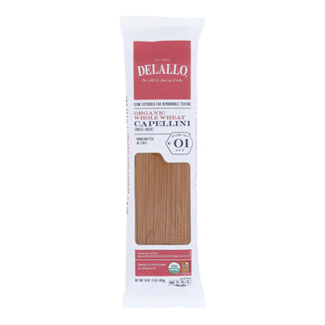 Delallo - Organic Whole Wheat Capellini Pasta - Case Of 16 - 1 Lb. - Maras Green