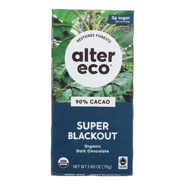 Alter Eco Americas Organic Chocolate Bar - Dark Super Blackout - Case Of 12 - 2.65 Oz - Maras Green
