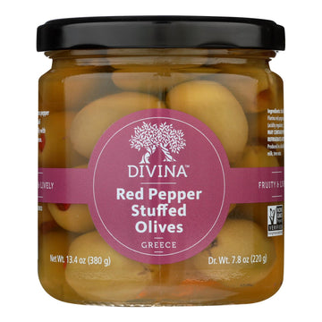 Divina - Olives Stuffed With Sweet Peppers - Case Of 6 - 7.8 Oz. - Maras Green