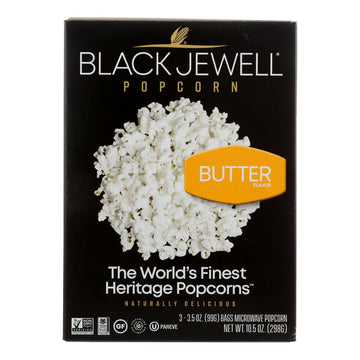 Black Jewell Microwave Popcorn - Butter - Case Of 6 - 3 - 3.5 Oz. Bags Each - 10.5 Oz. - Maras Green
