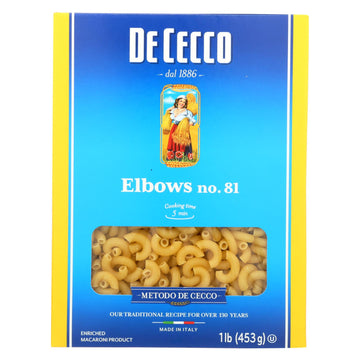 De Cecco Pasta - Elbows Pasta - Case Of 20 - 16 Oz. - Maras Green