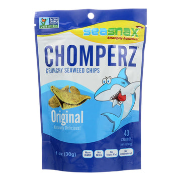 Seasnax Chomperz Crunchy Seaweed Chips - Original - Case Of 8 - 1 Oz. - Maras Green