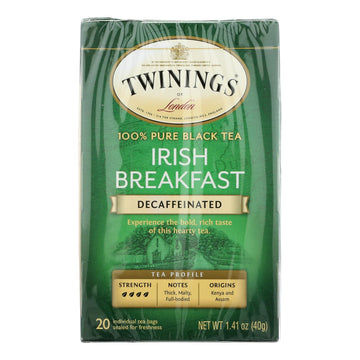 Twinings Tea Breakfast Tea - Irish Decaf - Case Of 6 - 20 Bags - Maras Green