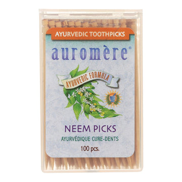 Auromere Ayurvedic Neem Picks - 100 Toothpicks - Case Of 12 - Maras Green