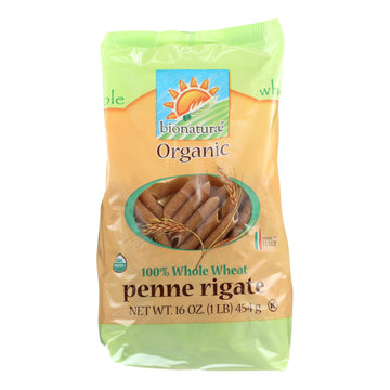 Bionaturae Pasta - Organic - 100 Percent Whole Wheat - Penne Rigate - 16 Oz - Case Of 12 - Maras Green