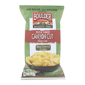 Boulder Canyon - Kettle Cooked Canyon Cut Potato Chips - sour Cream & Chives - Case Of 12 - 6.5 Oz - Maras Green