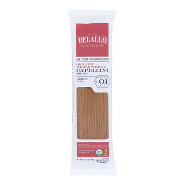 Delallo - Organic Whole Wheat Capellini Pasta - Case Of 16 - 1 Lb. - Maras Green