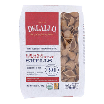 Delallo - Pasta Organic Shells Whole Wheat Number 91 - Case Of 8 - 16 Ounces - Maras Green