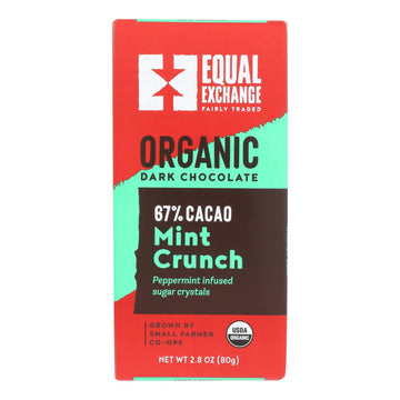 Equal Exchange Organic Dark Chocolate Bar - Mint Crunch - Case Of 12 - 2.8 Oz. - Maras Green