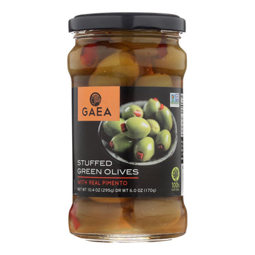 Gaea Stuffed Green Olives With Real Pimento - Case Of 8 - 6 Oz - Maras Green