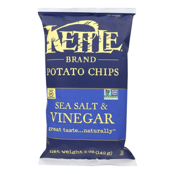 Kettle Brand Potato Chips - Sea Salt And Vinegar - Case Of 15 - 5 Oz. - Maras Green
