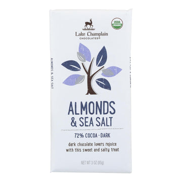 Lake Champlain Chocolates Chocolate Bar - Almonds & Sea Salt. 72% Cocoa Dark. - Case Of 12 - 3 Oz. - Maras Green