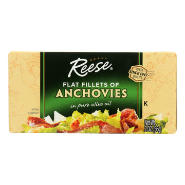 Reese Anchovies - Flat Fillets - In Pure Olive Oil - 2 Oz - Case Of 10 - Maras Green
