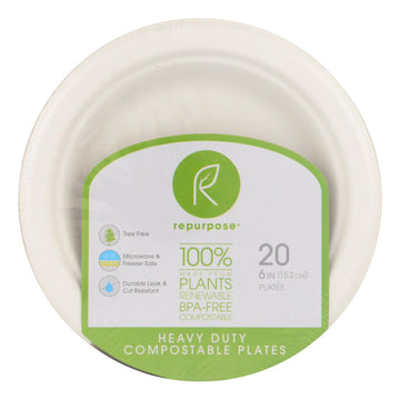 Repurpose Compostable Bagasse Plates - Case Of 24 - 20 Count - Maras Green