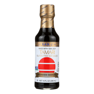 San - J Tamari Soy Sauce - Reduced Sodium - Case Of 6 - 10 Fl Oz. - Maras Green