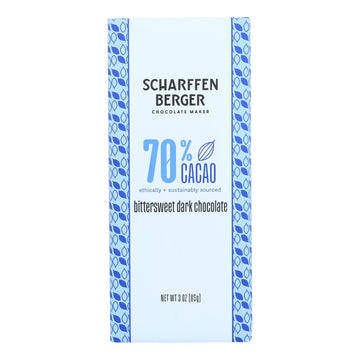 Scharffen Berger Chocolate Bar - Dark Chocolate - 70 Percent Cacao - Bittersweet - 3 Oz Bars - Case Of 12 - Maras Green