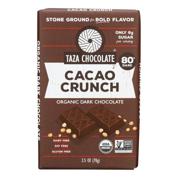 Taza Chocolate Stone Ground Organic Dark Chocolate Bar - Cacao Crunch - Case Of 10 - 2.5 Oz. - Maras Green