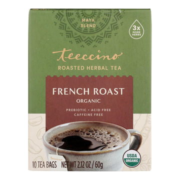 Teeccino French Roast Herbal Coffee Dark Roast - 10 Tea Bags - Case Of 6 - Maras Green