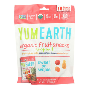 Yummyearth Organic Tropical Fruit Snacks - Case Of 12 - 6.2 Oz - Maras Green